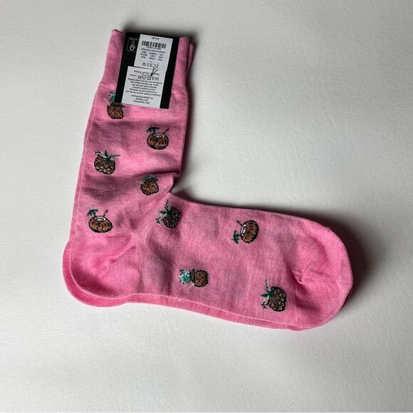 J.Crew  Preppy Crew Style Trouser Pink Tropical Coconut Drink Socks OS NWT - Picture 3 of 8